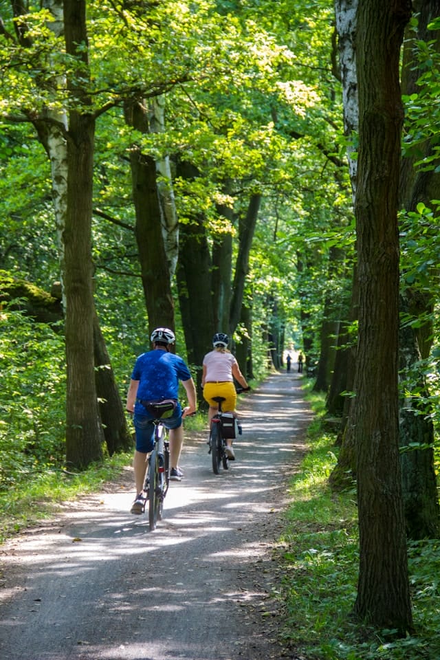 biking along a bike path in the Gold Coast of Connecticut