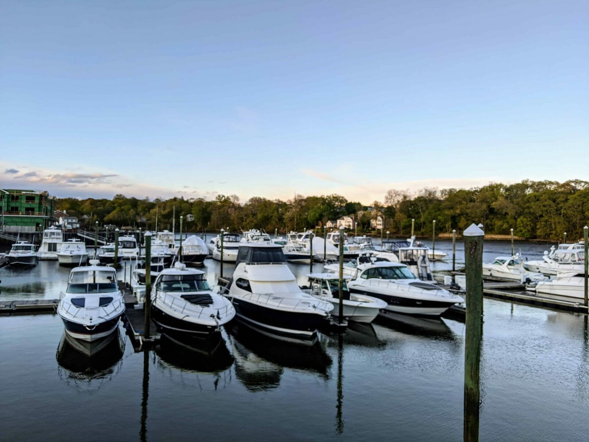 boats in the marina in Cos Cob Harbor