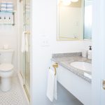 Bathroom of Room 28, featuring a glass walk-in shower