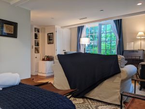 room 1 bedroom towards sitting area window Queen Bed with Private Entrance: Room 1