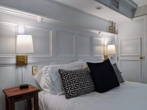 room 1 head of bed Queen Bed with Private Entrance: Room 1