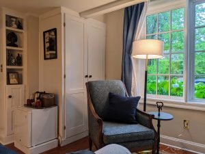 room 1 reading nook by window Queen Bed with Private Entrance: Room 1