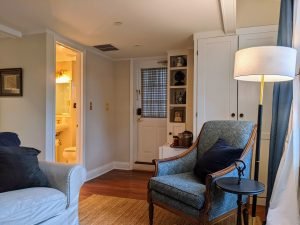 room 1 sitting area bathroom private entrance Queen Bed with Private Entrance: Room 1