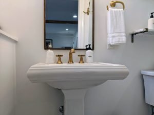 room 2 bathroom sink Private Entrance, King Bed, Close to Pool: Room 2