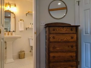 room 2 dresser bathroom Private Entrance, King Bed, Close to Pool: Room 2