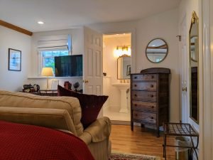 room 2 from corner towards dresser bathroom Private Entrance, King Bed, Close to Pool: Room 2