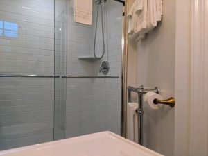 room 2 shower radiator from sink Private Entrance, King Bed, Close to Pool: Room 2