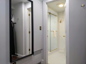 room 3 bathroom from sink Historic King Bed with Private Entrance: Room 3