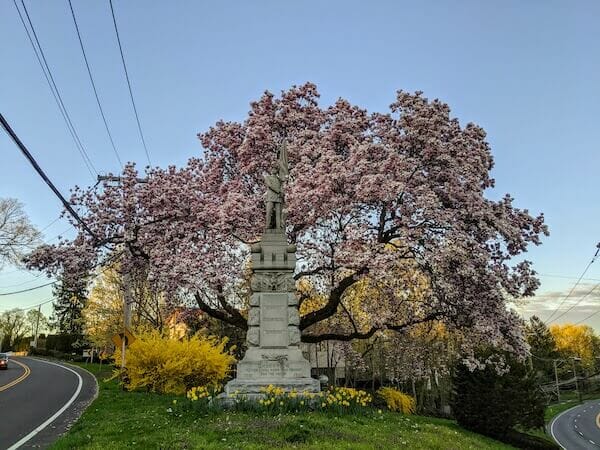 The Civil War memorial statue in downtown Greenwich