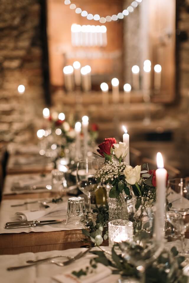 lit candles in a bistro