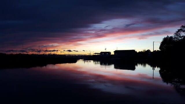 sunset over the Connecticut shoreline in southern Connecticut