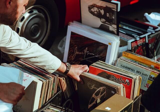 shopping through records at one of the flea markets in Connecticut