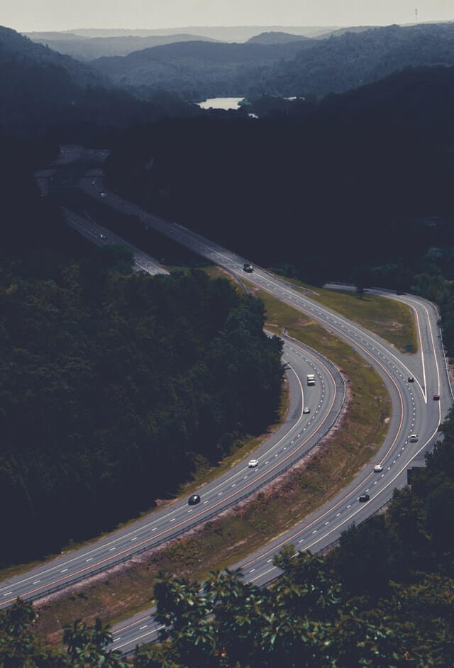 The Merritt Parkway, one of the best Connecticut attractions in and of itself, as seen from hiking trails nearby