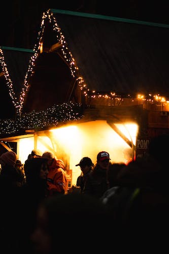spectacular light displays at a holiday market