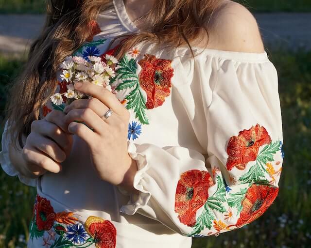 woman wearing ukrainian embroidery