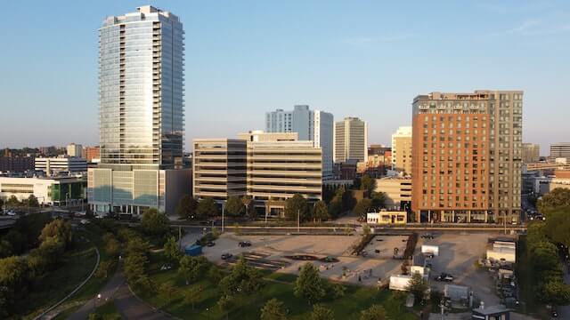 Stamford skyline overlooking Mill River Park