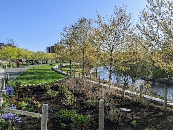walkway at mill river park in stamford, ct