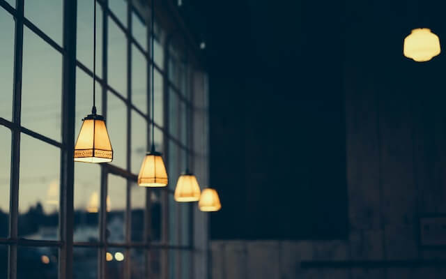 lights above a dining spot