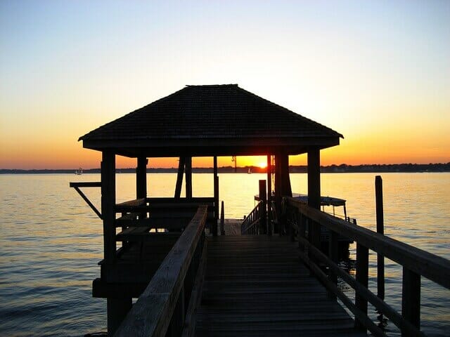 dock in Norwalk, CT at sunset