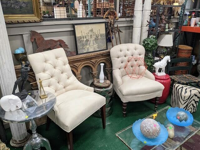 chairs in a vendor stall at mongers market in bridgeport ct