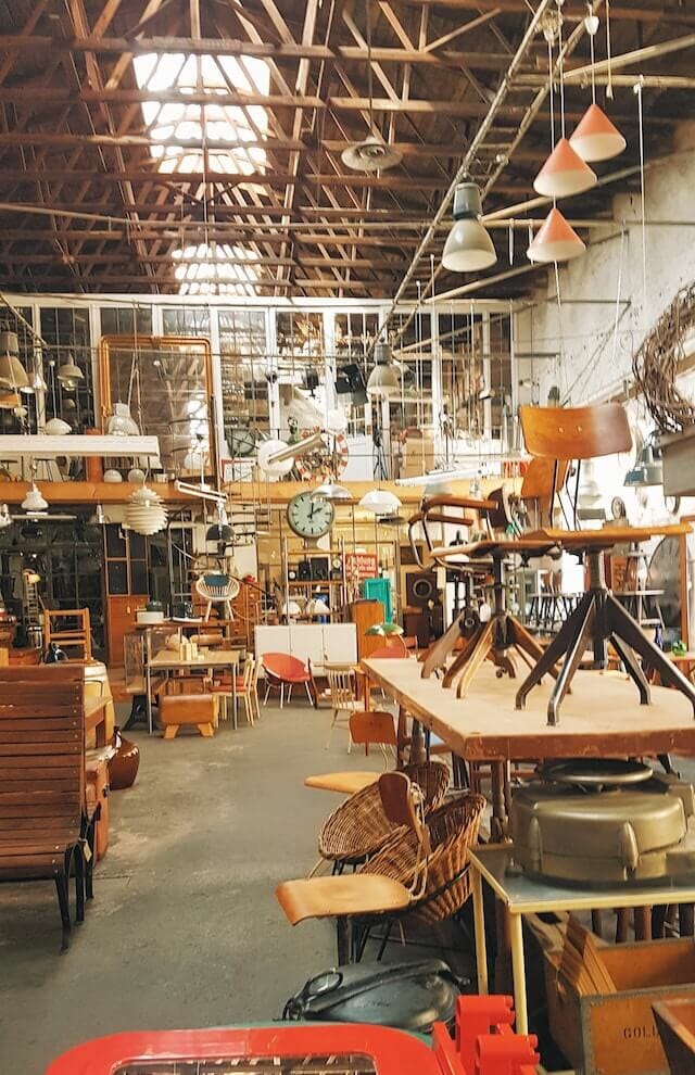 midcentury vintage items and architectural salvage for sale at a flea market