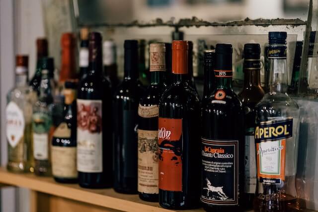 alcohol lined up at a dining facility