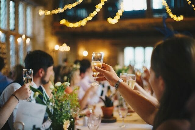 Cocktail hour with fine linens for wedding reception