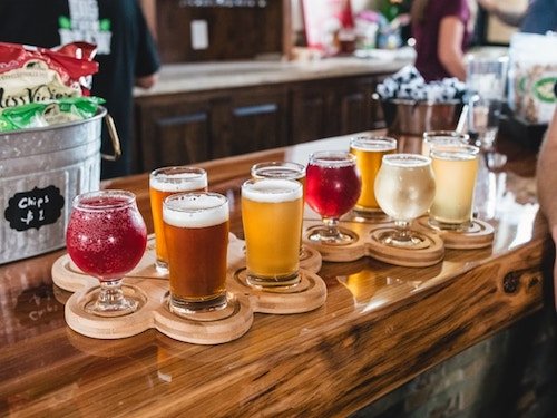 craft beer on the bar at a brewery in Danbury, CT