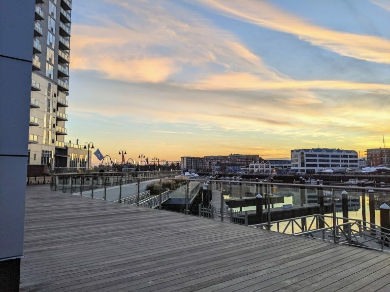 Winter sunset over Harbor Point, one of the best things to do in Stamford CT in winter