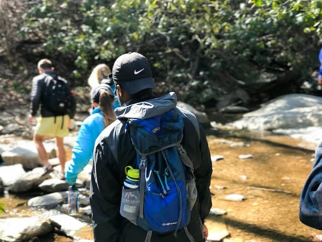 closeup of hikers along the best hiking trails in Fairfield County, CT