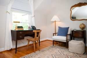 The sitting area is perfect for drinking a hot beverage and reading