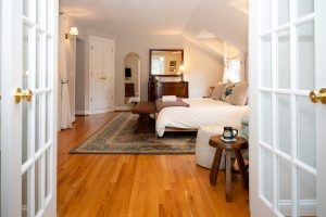 Looking through the french doors of Room 30 / the Sackett Suite, towards the bedroom