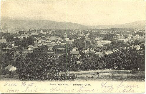 Historic postcard with a birds-eye view of Torrington, Connecticut