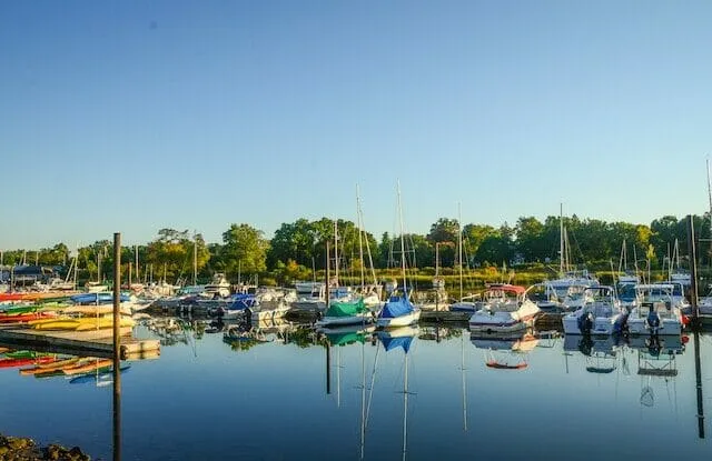 Boats moored in the marina