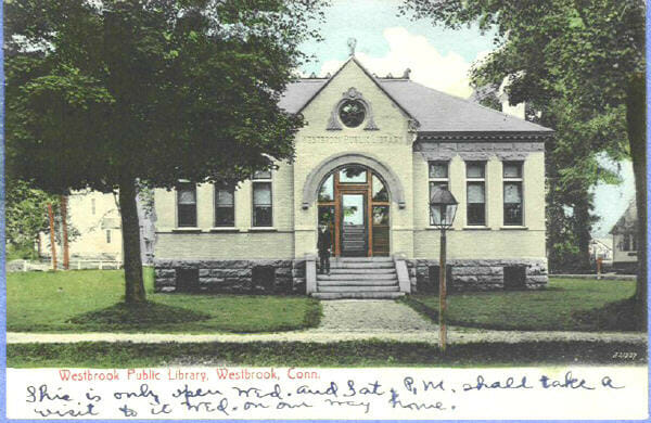 Old postcard of the Westbrook Public Library
