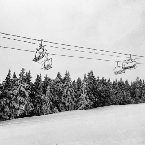 Chair lifts on the slopes of Mount Snow
