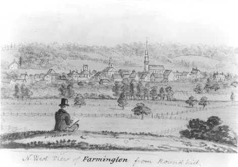 Historic drawing of the town of Farmington, Connecticut