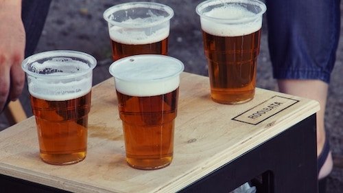 A tray of beer from Aspetuck Brew Lab