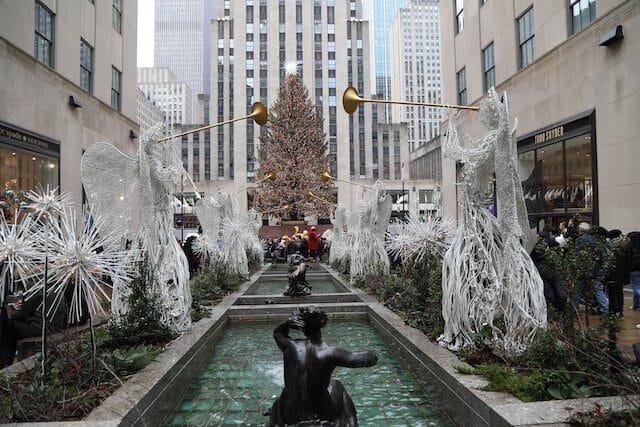 A view of the Rockefeller Center Christmas Tree in New York City