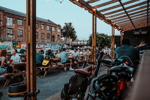 An outdoor tap room at Counter Weight Brewing Company