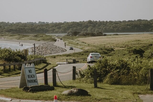 Following the road along the coastline of Newport