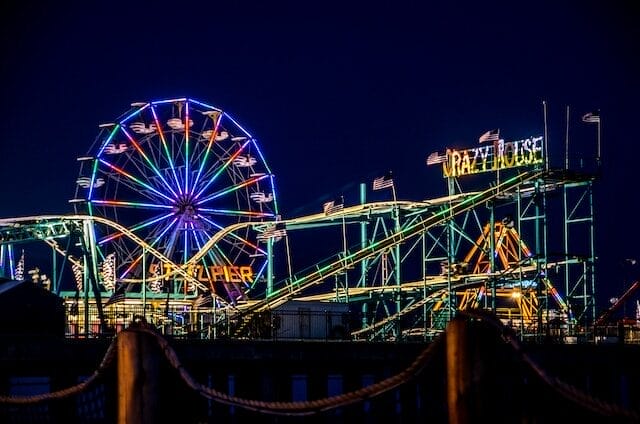 Nighttime on the boardwalk at Atlantic City