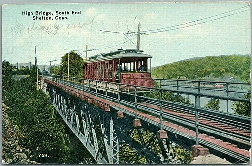 Old Trolley Bridge in 1913 in Shelton, Connecticut