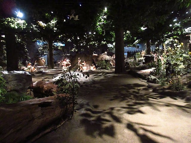 Life size exhibits at the Mashantucket Pequot Museum include a 16-century Pequot village replica