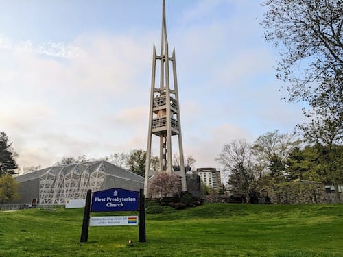 First Presbyterian Church, also known as Fish Church, in downtown Stamford of Fairfield County