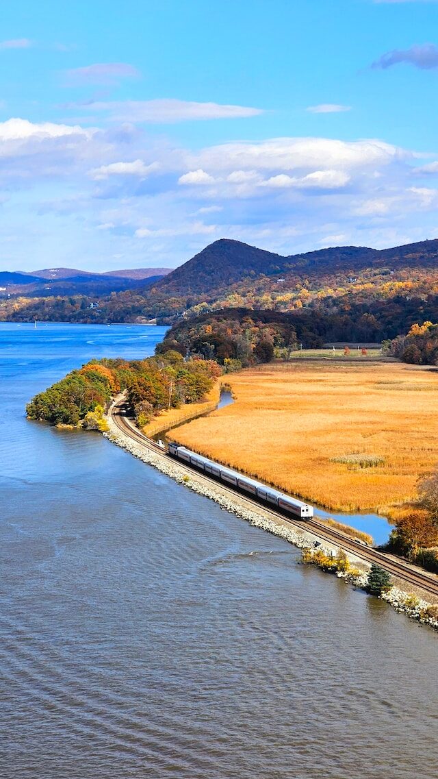 One of the trains passing through the country of Hudson Valley, this one near Cold Spring, NY