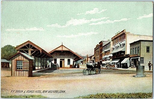1909 postcard of the Railroad Station in New Milford, CT