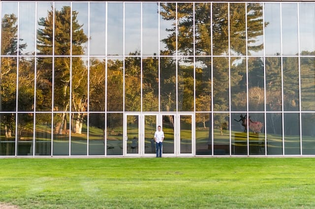 Reflective windows at an art museum, one of the fun things to do in Wallingford, CT