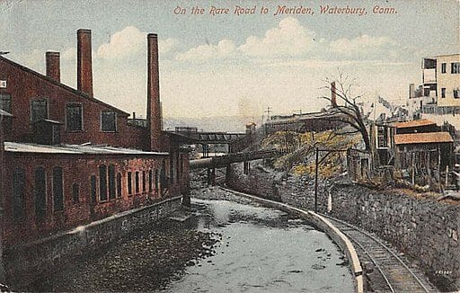 Historic postcard of the railroad to Meriden, CT, from Waterbury, CT