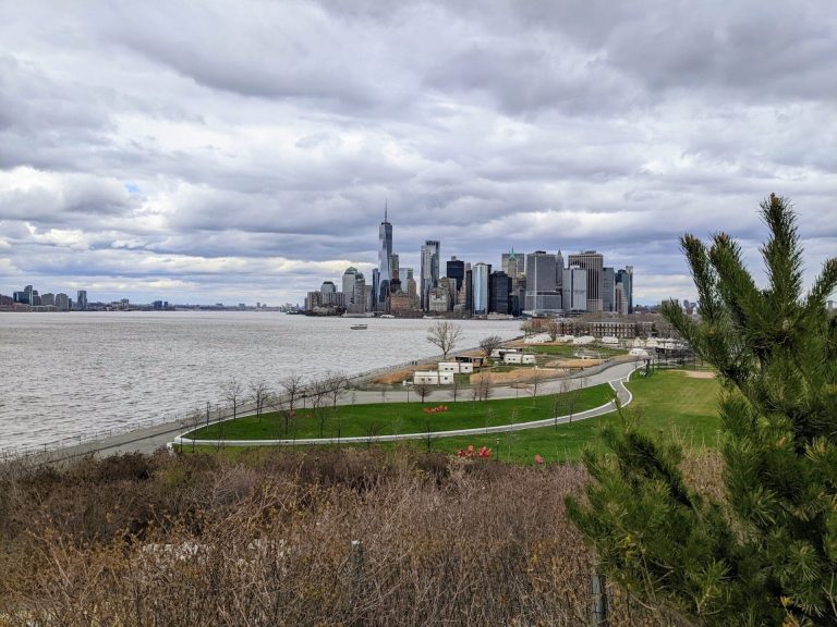 The view from Outlook Hill towards Picnic Point and New York harbor, one of best things to do on governors island